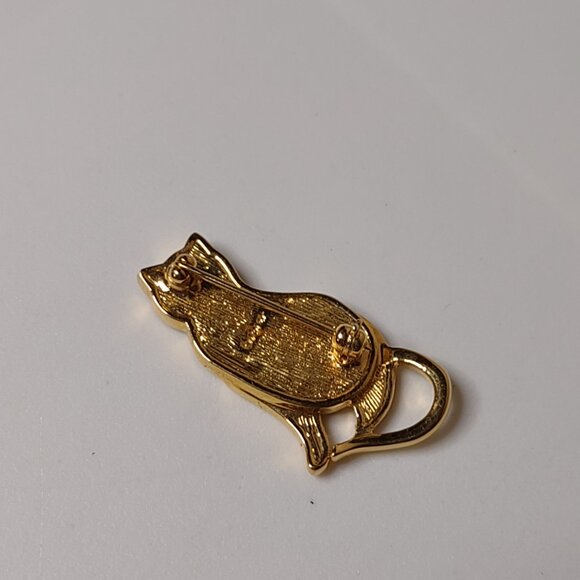 Very Cool Gold Tone Cat Brooch With Clear Stones - Picture 5 of 10